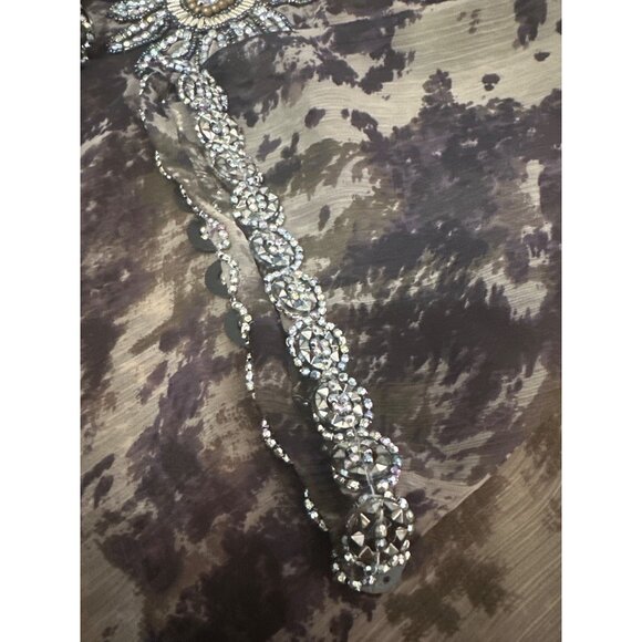 Sheer Gray Beaded Tunic Size M India Boho Rhinestone Resortwear Festival Top - Picture 13 of 15